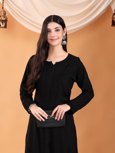 Image of POSHAK CHIKAN STUDIO Women's Hand Embroidered Lucknowi Chikankari Rayon Co-ord Set