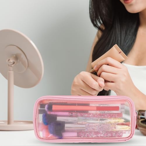 Image of 2pcs Mesh Pencil Case, Grid Pencil Pouch with Zipper Portable Pen Bag Multi-Purpose Stationery Bag Makeup Brush Bag Transparent Organizer Box for Office