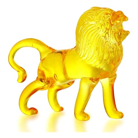 KRISININE Crystal Lion Figurine Decor Hand Blown Glass Miniature Figurines Animal Sculpture Collectibles Table Paperweight Decor Yellow Cover