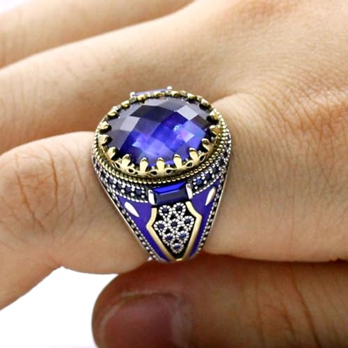 OHMMHO Solid S925turkish rings for men Blue Triniti men Sterling silver ring Vintag men's ring blue CZ Enamel Ring Gift Size 13 by OHMMHO - Image 5