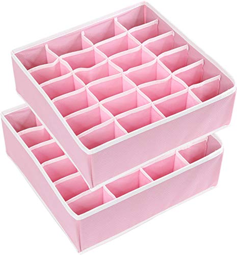 Simple Houseware 2 Pack Closet Sock Organizer, 24 Cell Drawer Divider, Pink - Image 4