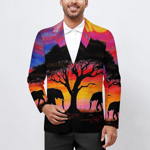 Sunset with African Elephants Mens Blazer Lightweight Sport Coat Two Button Suit Jackets2