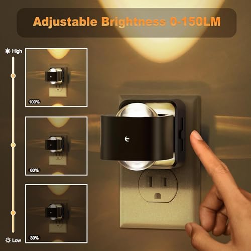 Image of JandCase Night Lights Plug into Wall,0-150LM Super Bright Automatic Night Light with Dusk to Dawn, 2 Pack 180 Rotatable Plug in LED Nightlight Soft Warm for Halloween Decoration, Children Room,Party