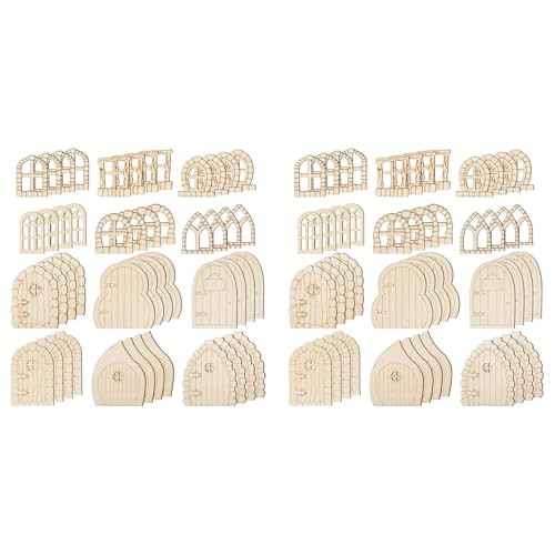 VIOPDER 96 Piezas Puerta de Hadas Puertas de Madera para Jardín Mini Ventana Artesanal Kit de Casa de Hadas Puerta en Miniatura Sin Terminar Ventana de Hadas Sin Pintar