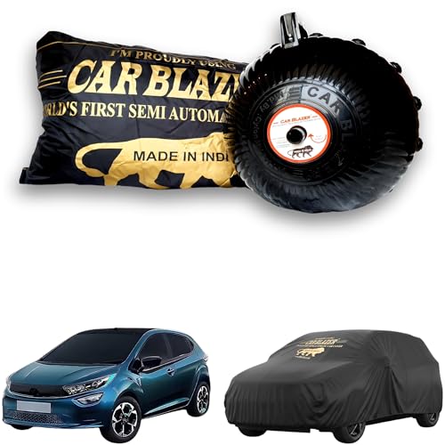 Image of CARBLAZER Portable & Semi-Automatic Full Body Car Covers: Heavy Duty Device| Anti-Theft| Dust & Scratch Proof | Water & Wind Resistant|Custom Fit| Dual-Side Cover, Compatible for Tata Altroz EV