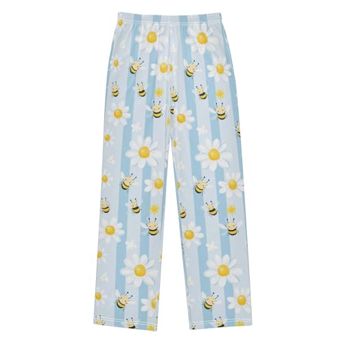 Pajama Bottoms, Pajamas Pant Bees Daisy Flower Lounge Wear Casual Blue Stripe Sleep Long Pants Soft Pjs Sleepwear