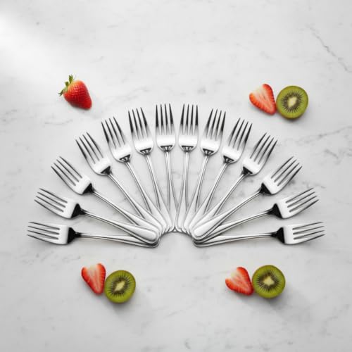 Image of Mumma's LIFE Stainless Steel Dinner Forks Set for Home & Kitchen | 12 cm Fruit Forks with Mirror Finish | Rust Resistant, Silver Cutlery for Fruits, Desserts, Snacks & Dining Table | Set of 6 Piece