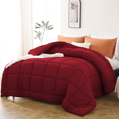 Image of 600 GSM Heavy Winter Comforter King Size 92 inchX106 inch - Luxurious Soft Fluffy Winter Blanket Comforter /Rajai /Duvet King Size - Burgundy Color