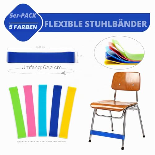 WNSIRVY 5 Stück Stuhlzappelbänder für Kinder mit ADHS - Sensorische ADHS Hilfsmittel zur Förderung der Konzentration & Reduzierung von Unruhe bei ADHS, Autismus - Für Schule & Zuhause (Mehrfarbig)