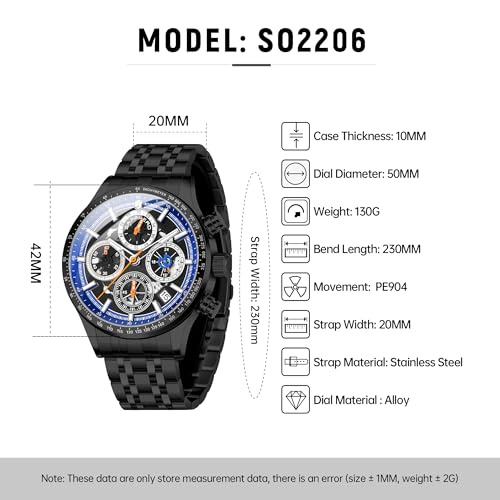 Image of Sapphero Mens Watches Quartz Movement Chronograph 30M Waterproof Steel Strap Fashion Business Sport Design Scratch Resistant Gifts for Men