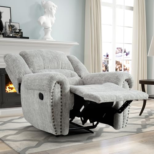 Image of CANMOV Manual Recliner Chair Set of 2, Classic and Traditional Manual Recliner Chair with Comfortable Arms and Back Single Sofa for Living Room, White Grey