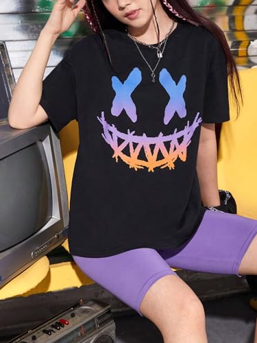 Image of Floerns Girl's Two Piece Outfit Short Sleeve Tshirt and Biker Shorts Set