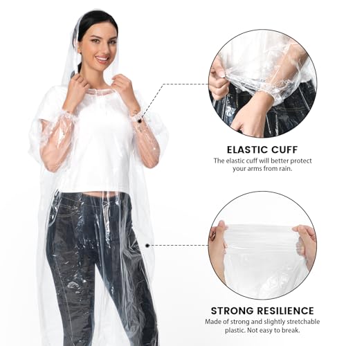 Disposable Rain poncho, 10 PCS Waterproof Ponchos, Emergency Raincoat for Men and Women with Drawstring Hood, Transparent Lightweight Poncho for Camping, Hiking, Climbing - Image 5