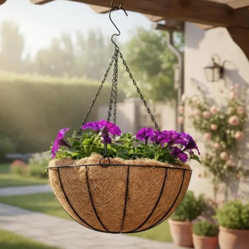 Vaso Suspenso de Fibra de Coco Natural com Corrente e Gancho, 20c...