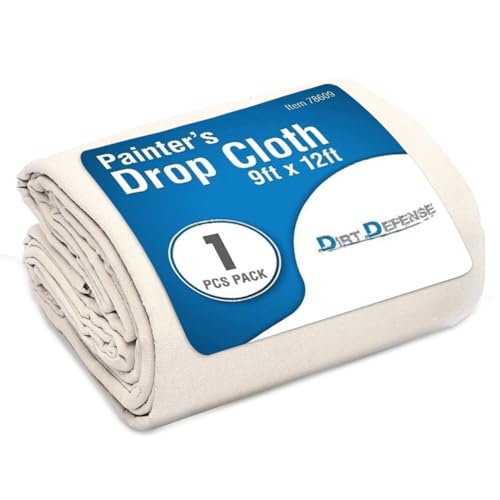 Image of Canvas Drop Cloth Recycled Cotton Painter Drop Cloth-9x12ft All Purpose Washable and Reusable Paint Drop Cloth 1PC Heavy Duty Highly Absorbent Tarp Cover for Paint Furniture,Floor Protection