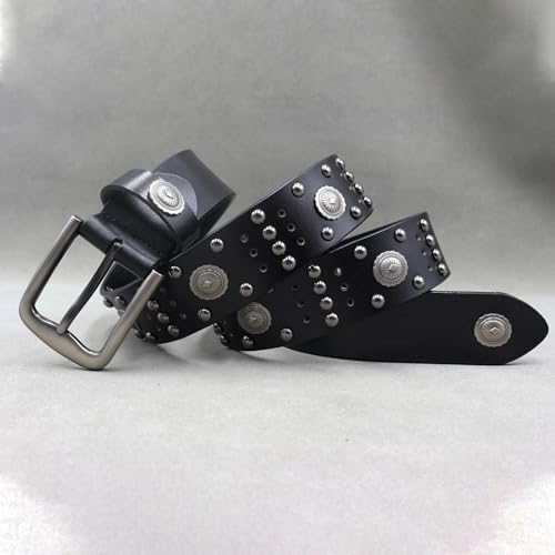 Unisex Studded Belt With Circular Hollow Rivet Design, Punk Rock Goth Filigree Waist Strap3