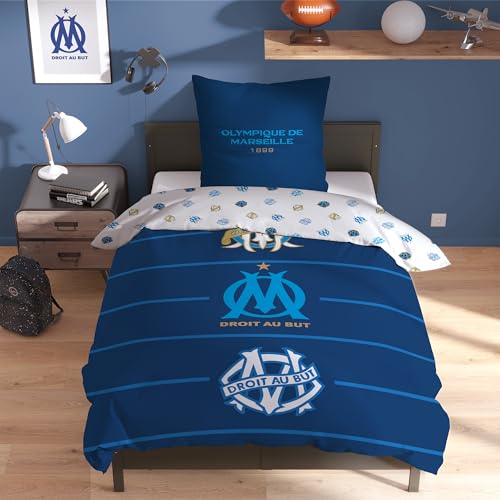 OMYDREAM Om Célébration Parure de lit | Chambre Enfant | 100% Coton | Oeko-TEX | Housse de Couette + Taie(s) d'oreiller | Imprimé Réversible (Bleu,...
