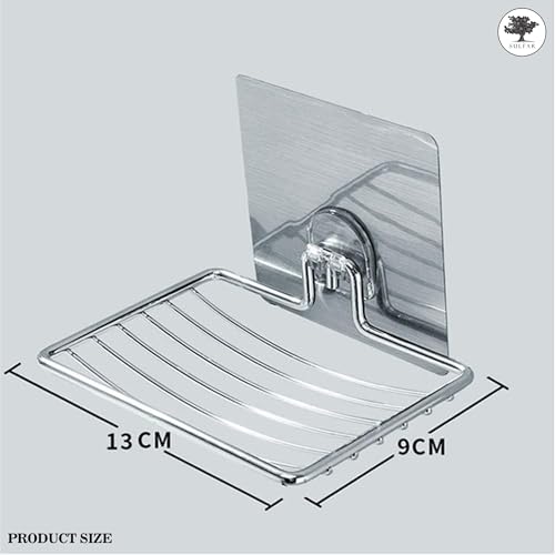 Image of Sulfar Soap Dish Holder,Self Adhesive Wall Mounted Soap Sponge Holder Stainless Steel Storage Saver Rack for Home Kitchen Bathroom Shower (Silver)