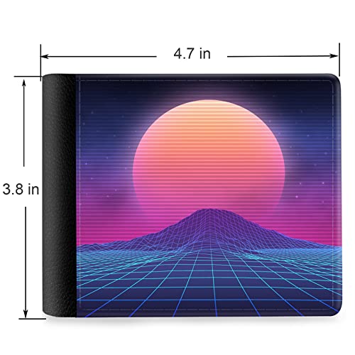 (80's Retro Vaporwave Mountain Sunset-02 Front Pocket Slim Bifold Leather Wallet RFID Blocking with ID Window for Men2