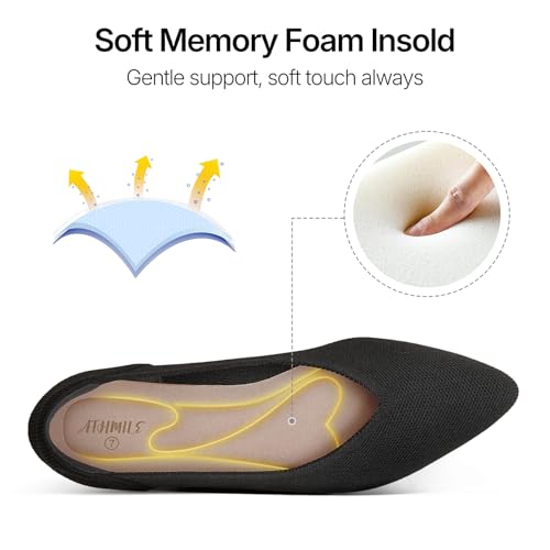Image of ATHMILE Pointed Toe Flats for Women Comfortable Knit Ballet Flats Shoes