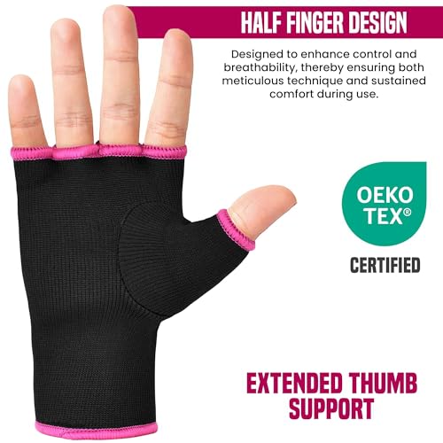 Image of RDX Boxing Hand Wraps Inner Gloves Men Women, Half Finger Elasticated Bandages, Under Mitts Fist Protection, Muay Thai, Kickboxing, MMA, Martial Arts Speed Bag Punching Training