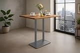 SAM Bistrotisch Ian | Bartisch/Stehtisch 100x60 cm mit echter Baumkante | Akazienholz massiv + Naturfarben | Doppel-S&auml;ulengestell Metall Silber