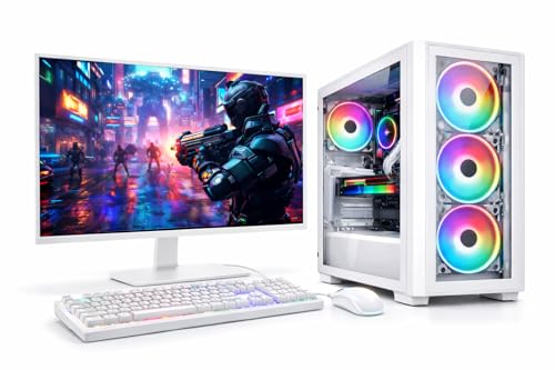 Image of Gaming Desktop PC | i7 3770 Processor | 16GB RAM | SSD | GT 730 4GB Graphics | 22” Frameless White Monitor | 4 Fan White Cabinet | RGB Keyboard Mouse | WiFi Bluetooth | Win 11 Pro (512GB SSD/1TB HDD)