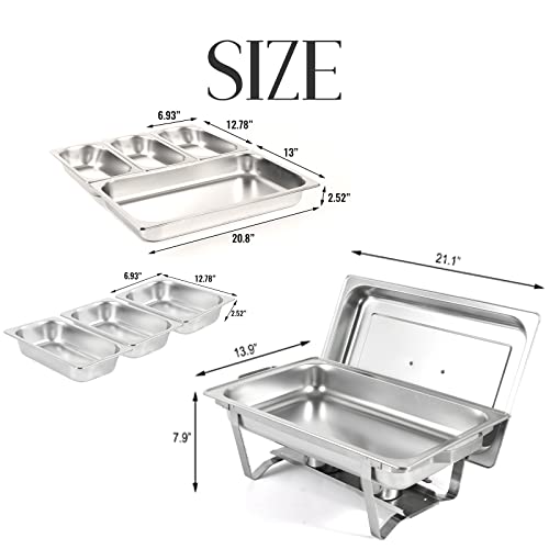 Restlrious Chafing Dish Buffet Set Stainless Steel 8 Qt Foldable Rectangular Chafers And Buffet Warmers Sets W/ 3 Third Size Food Pans, Water Pan, Fuel Can For Catering Event Party Banquet, 1 Pack #TOP1