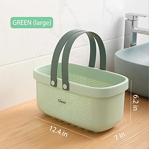 Jiatua Plastic Storage Basket With Handle Portable Shower Caddy Tote Organizer Basket Bin For Bathroom Kitchen Dorm Room Bedroom (Large, Green) #TOP4
