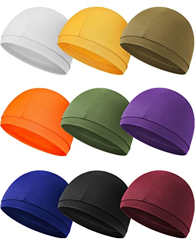 9 Pcs Cooling Skull Cap Camo Liner Sweat Wicking Cap Lightweight Cycling Cap Running Head Cap For Men Women (Bright Color) #TOP4