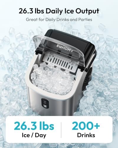 EUHOMY Ice Maker Countertop, Portable Ice Machine with Carry Handle, 26.5lbs Per Day, 9 Cubes in 6 Mins, Auto-Cleaning, with Basket and Scoop, for Home, Kitchen, Camping, RV (Silver) - 2