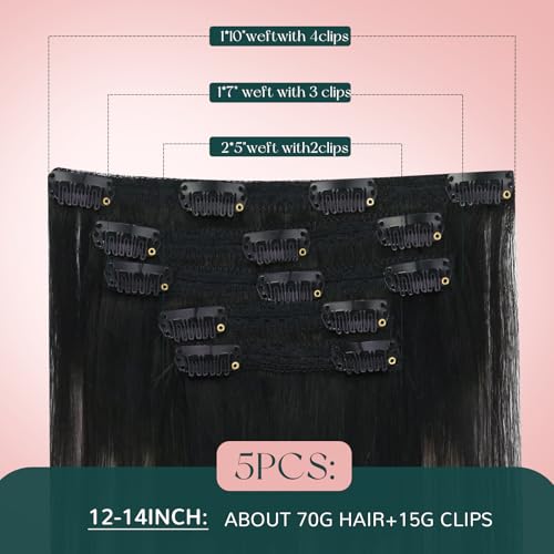 Image of Easyouth Clip in Hair Extensions Real Human Hair Ombre Clip in Extension Blend of Black and Silver with Black Roots Clips on Human Hair Extension Easy to Wear 20 Inch 5Pcs 80G