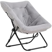 Tiita Comfy Saucer Chair, Soft Faux Fur Oversized Folding Accent Chair, Lazy Chair for Teens Adults, Metal Frame Moon Chair for Bedroom, Living Room, Dorm Rooms, X-Large, Grey