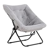 Tiita Comfy Saucer Chair, Soft Faux Fur Oversized Folding Accent Chair, Lounge Lazy Chair for Kids Teens Adults, Metal Frame Moon Chair for Bedroom, Living Room, Dorm Rooms, X-Large, Grey
