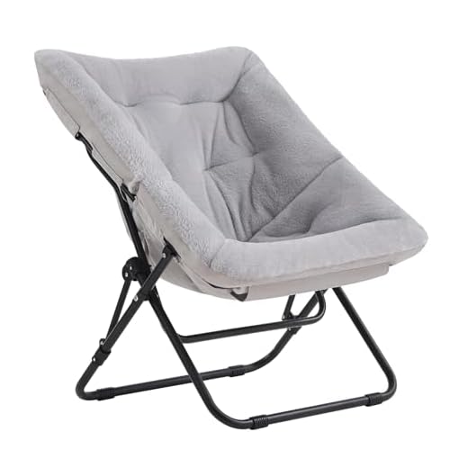 Tiita Saucer Chair, Soft Faux Fur Oversized Folding Accent Chair, Soft Furry Lounge Lazy Chair, Metal Frame Moon Chair for Bedroom, Living Room, Dorm Rooms, Garden and Courtyard