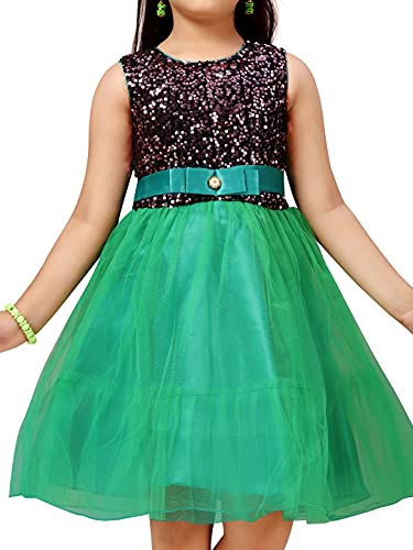 Image of MUHURATAM Girl's Net Fit and Flare Knee-Length Dress
