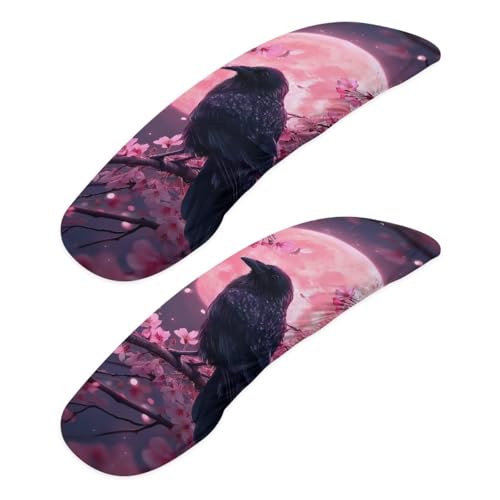 Wanzuoeng Raven Moon Floral Printed Office Chair Armrest Slipcovers Covers 2Pcs/Set Anti-Slip Stretchy Computer Chair Arm Rest Cover Universal Fits Rotating Desk Gaming Chairs
