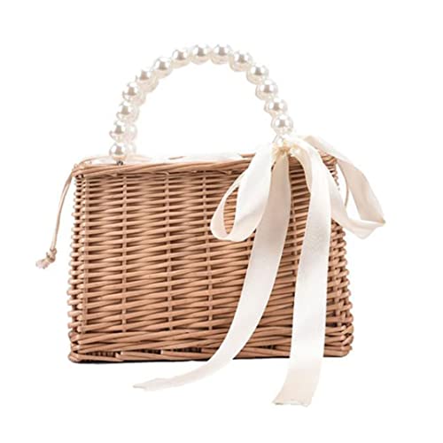 Sac en rotin tissé main et perles pour femme élégante