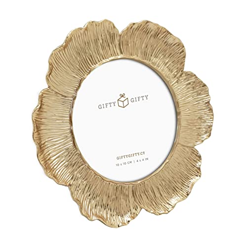 Gifty Gifty Circular Gold Floral Photo Frame / 4X4 In | For Tabletop Display | Perfect For Home Decor, Wedding, Graduation, Or Milestone Photos #TOP1