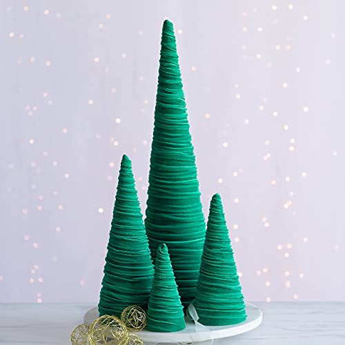Image of Your Heart's Content Velvet Trees Set of 4 Green, Elegant Mantel Accent, Winter Wedding Centerpiece, Valentine Accent, Elegant Entry, Cozy Gift for (Green)