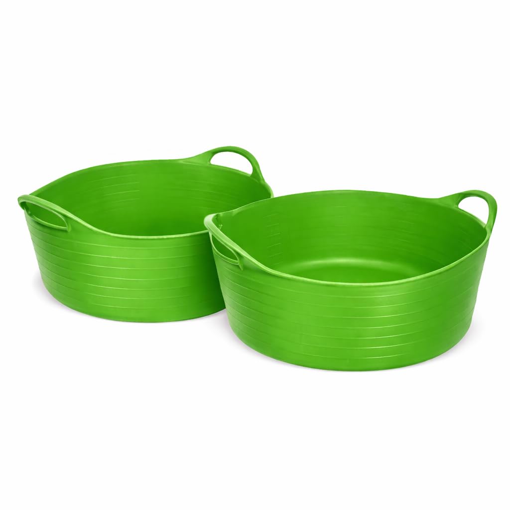 Flexi-Fill 15L Green Flexible Trug – 2 Pack Heavy Duty Horse Feed & Water Tub for Stable, Yard & Garden Use – Durable Flexible Plastic Feed Tub for Horses, Soaking Feeds & Multi-Purpose Yard Tasks