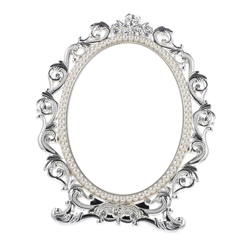 HOMOCONO Classic 7-inch Silver Pearl Desktop Makeup Mirror Small Tabletop