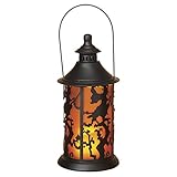 One Holiday Way 14-Inch LED Lighted Black Metal Halloween Lantern with Spooky Witch Silhouette –...