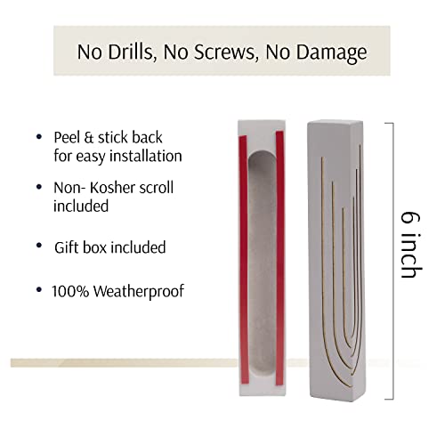 Suri Modern Mezuzah - Gray Concrete Base With Gold Shin Mezuzah Case For Door - 6 Inch Jewish Mezuza Cover With Non Kosher Scroll & A Gift Box - Judaica Gifts #TOP2