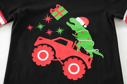 Image of Boys Christmas Tees Girls Dinosaur Tops Stripe Long Sleeve Shirt Kids Truck T-Shirt for Toddler Xmas Gifts 3-9 Years