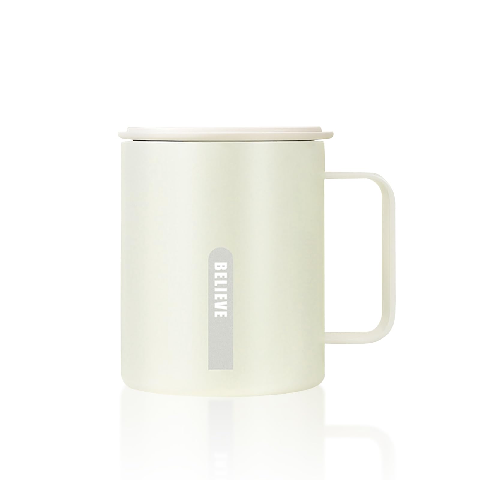 Boziee Thermobecher 316 Edelstahl doppelwandig Isolierter Kaffeebecher mit Henkel Deckel Coffee to go Becher BPA-Frei heiß/kalt ideal fürs Büro & Zuhause 400ML (Weiss)