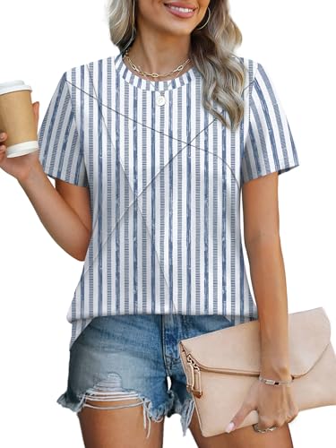 Image of XIEERDUO Womens Summer Tops 2026 Pleated Round Neck Short Sleeve Shirts Business Casual