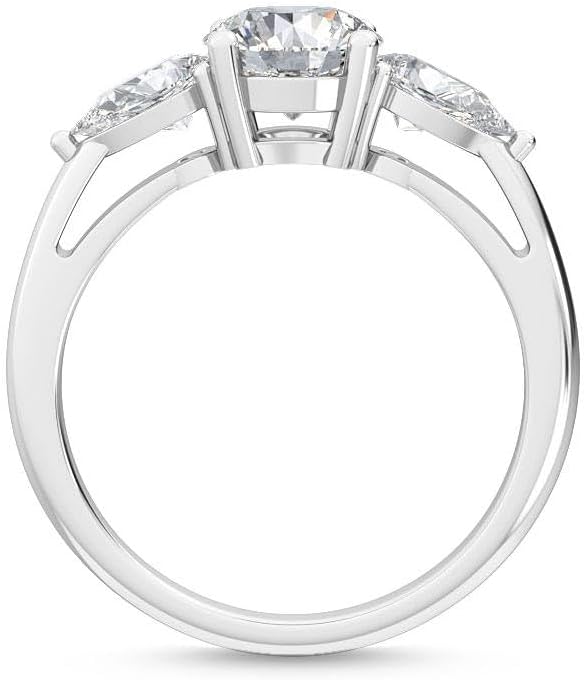 Houston Diamond District 1 to 5 Carat (ctw) Round,Pear Cut LAB GROWN Diamond Three Stone Engagement Ring (Color D-E Clarity VS1-VS2)