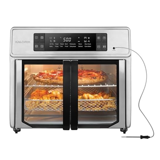 Kalorik Air Fryer Oven MAXX Advance Series 26-Quart with Digital Controls Easy-View Door and 14 Smart Cooking Presets, Includes 9 Cooking Accessories & Smart Probe, 1700-Watts, Black