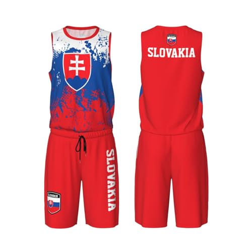 Slovakia Flag Grain (1) Basketball Jersey Uniform Suit for Men Adults Training Athletic Set